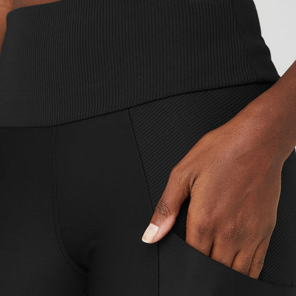 alo Women's Ribbed Airlift High-Waist 7/8 Enchanted Legging - Black