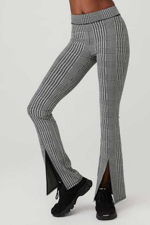 alo Women's Jacquard High-Waist Glenplaid Flutter Legging - Titanium/Black