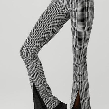 alo Women's Jacquard High-Waist Glenplaid Flutter Legging - Titanium/Black