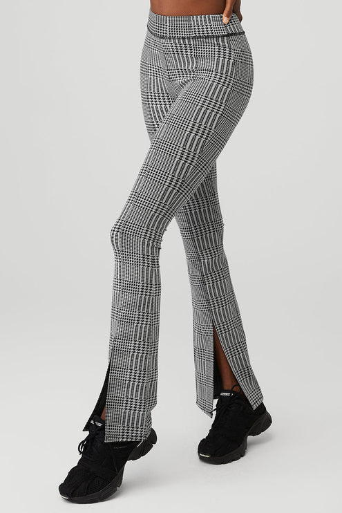 alo Women's Jacquard High-Waist Glenplaid Flutter Legging - Titanium/Black