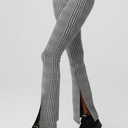 alo Women's Jacquard High-Waist Glenplaid Flutter Legging - Titanium/Black