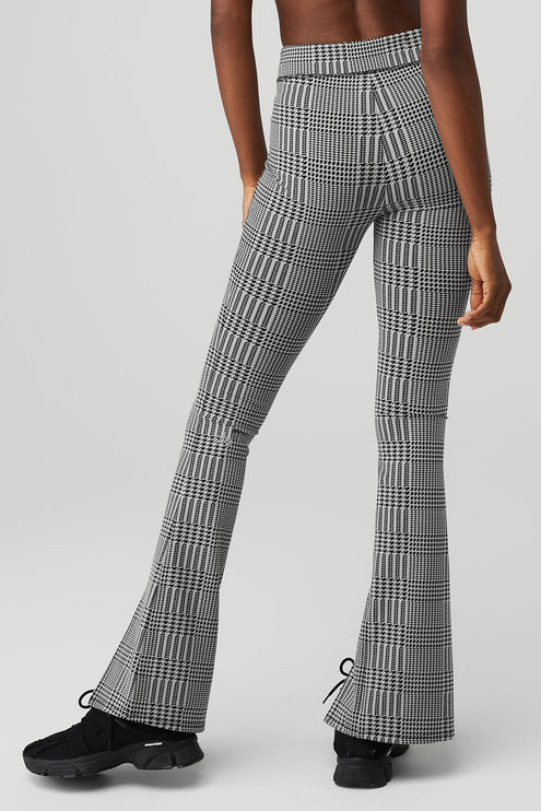 alo Women's Jacquard High-Waist Glenplaid Flutter Legging - Titanium/Black