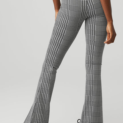 alo Women's Jacquard High-Waist Glenplaid Flutter Legging - Titanium/Black
