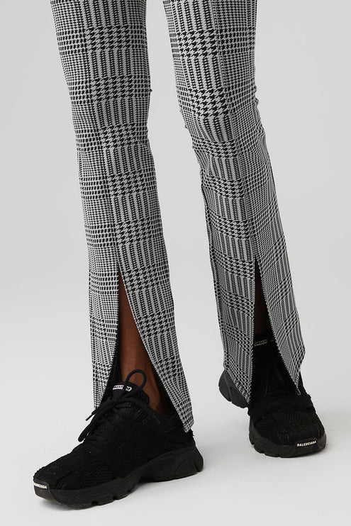 alo Women's Jacquard High-Waist Glenplaid Flutter Legging - Titanium/Black