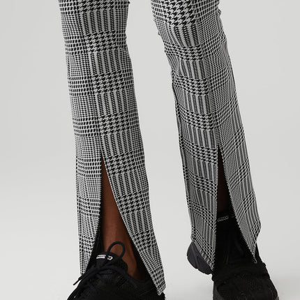 alo Women's Jacquard High-Waist Glenplaid Flutter Legging - Titanium/Black