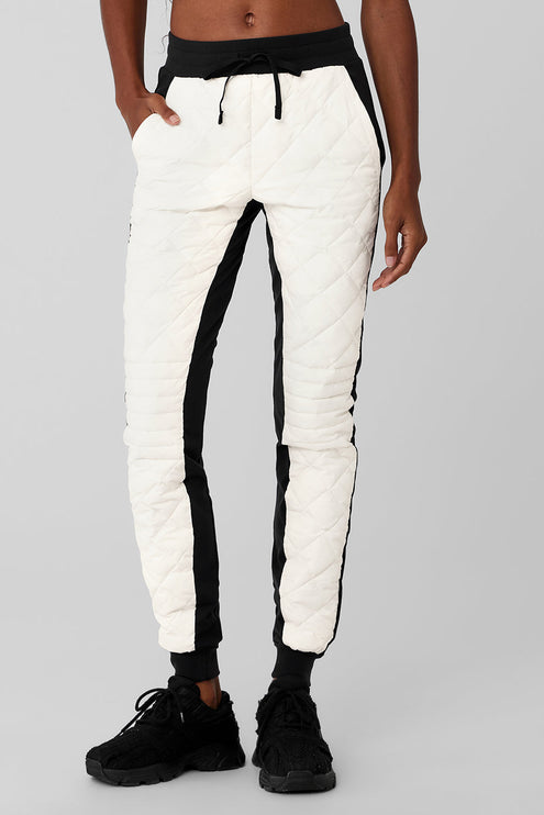 alo Women's Airbrush Winter Warm High-Waist Moto Puffer Pant - Black/Ivory