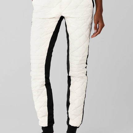 alo Women's Airbrush Winter Warm High-Waist Moto Puffer Pant - Black/Ivory