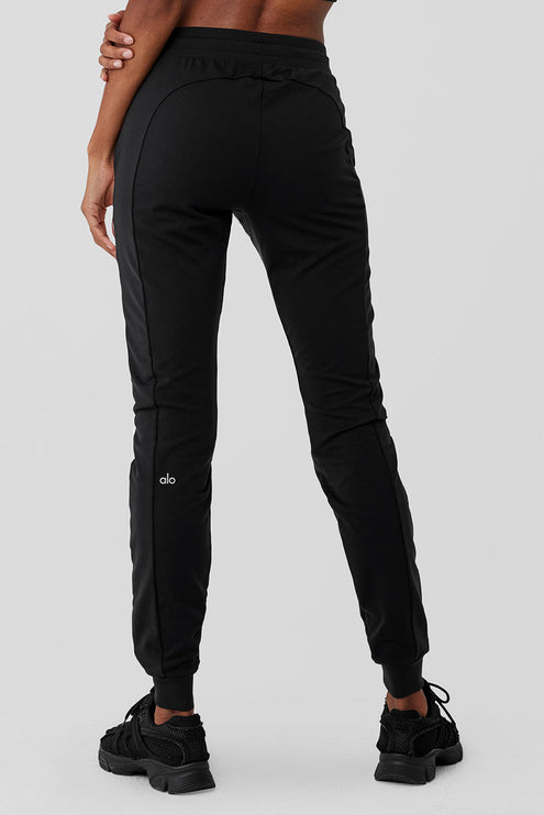 alo Women's Airbrush Winter Warm High-Waist Moto Puffer Pant - Black/Ivory