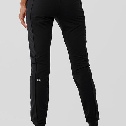 alo Women's Airbrush Winter Warm High-Waist Moto Puffer Pant - Black/Ivory