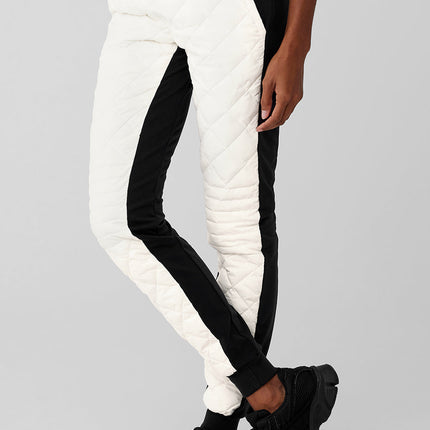 alo Women's Airbrush Winter Warm High-Waist Moto Puffer Pant - Black/Ivory