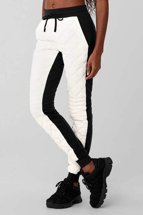 alo Women's Airbrush Winter Warm High-Waist Moto Puffer Pant - Black/Ivory