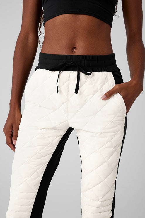 alo Women's Airbrush Winter Warm High-Waist Moto Puffer Pant - Black/Ivory