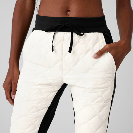 alo Women's Airbrush Winter Warm High-Waist Moto Puffer Pant - Black/Ivory