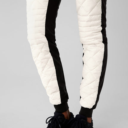 alo Women's Airbrush Winter Warm High-Waist Moto Puffer Pant - Black/Ivory