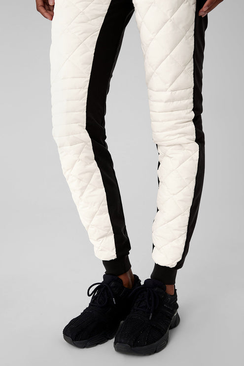 alo Women's Airbrush Winter Warm High-Waist Moto Puffer Pant - Black/Ivory