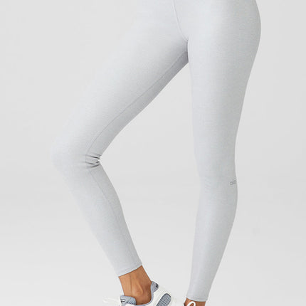 alo Women's Alosoft Ribbed High-Waist Shimmer Legging - Light Grey Iridescent