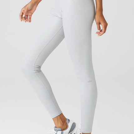 alo Women's Alosoft Ribbed High-Waist Shimmer Legging - Light Grey Iridescent
