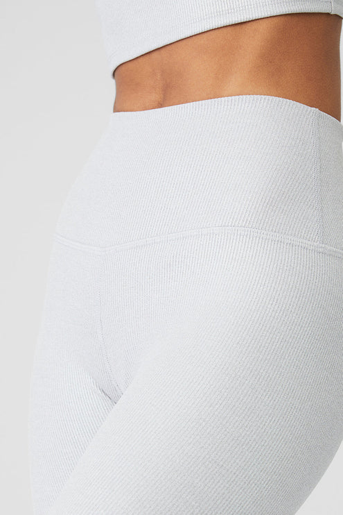 alo Women's Alosoft Ribbed High-Waist Shimmer Legging - Light Grey Iridescent