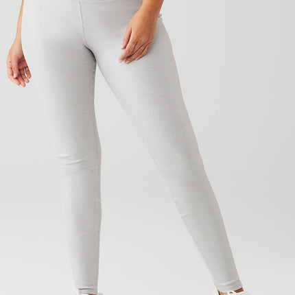 alo Women's Alosoft Ribbed High-Waist Shimmer Legging - Light Grey Iridescent