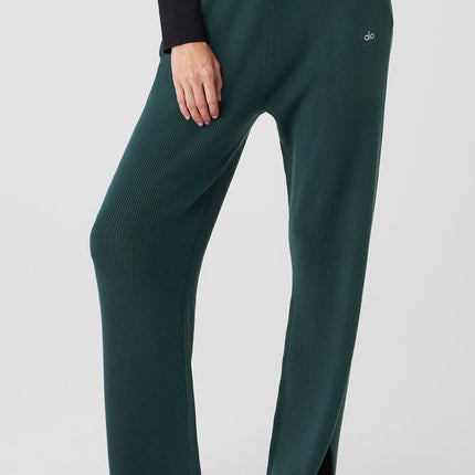 alo Women's Knit High-Waist Salana Wide Leg Pant - Midnight Green