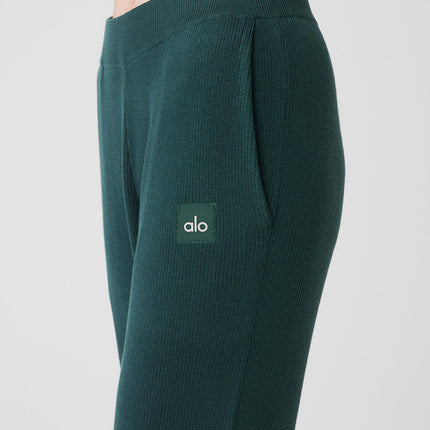 alo Women's Knit High-Waist Salana Wide Leg Pant - Midnight Green