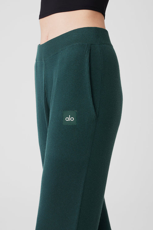 alo Women's Knit High-Waist Salana Wide Leg Pant - Midnight Green