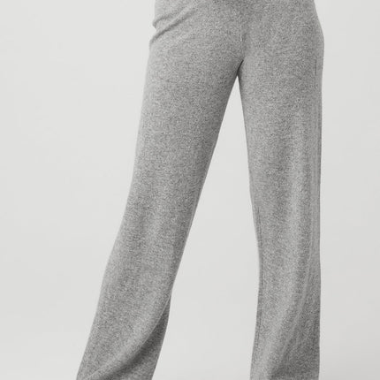 alo Women's Cashmere High-Waist Jet Set Wide Leg Pant - Dove Grey Heather