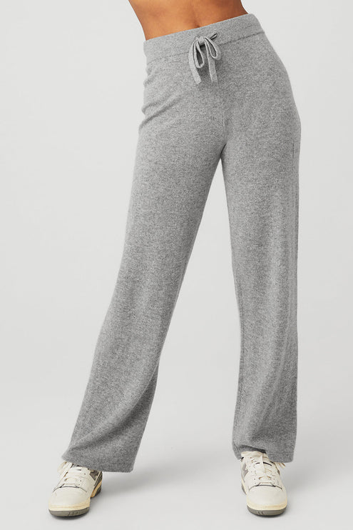 alo Women's Cashmere High-Waist Jet Set Wide Leg Pant - Dove Grey Heather