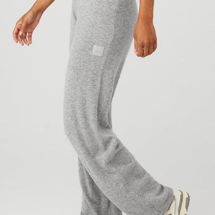 alo Women's Cashmere High-Waist Jet Set Wide Leg Pant - Dove Grey Heather