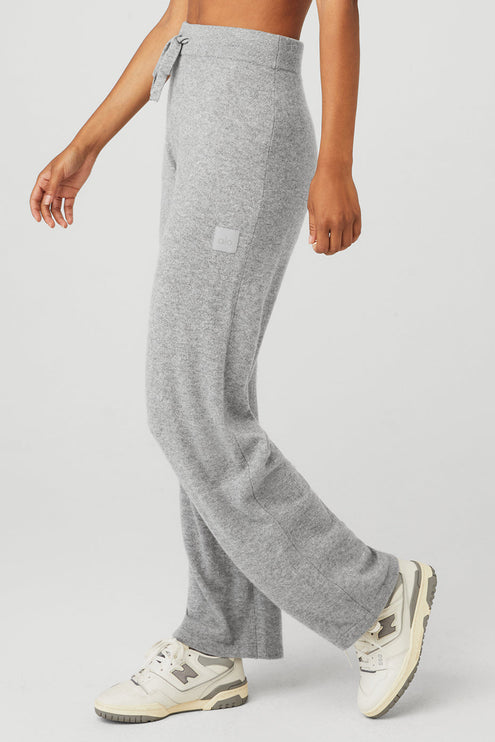 alo Women's Cashmere High-Waist Jet Set Wide Leg Pant - Dove Grey Heather