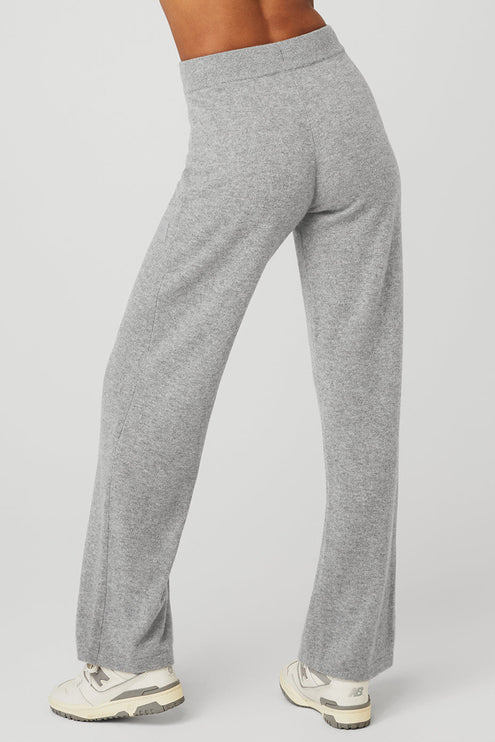 alo Women's Cashmere High-Waist Jet Set Wide Leg Pant - Dove Grey Heather