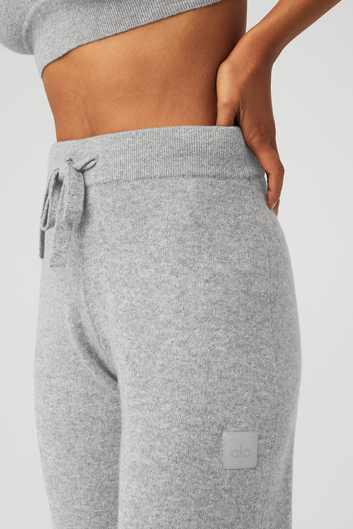 alo Women's Cashmere High-Waist Jet Set Wide Leg Pant - Dove Grey Heather