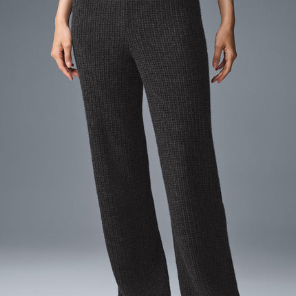 alo Women's Cashmere High-Waist Plush Waffle Pant - Dark Heather Grey