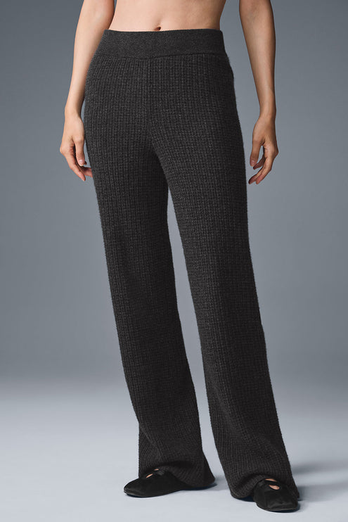 alo Women's Cashmere High-Waist Plush Waffle Pant - Dark Heather Grey