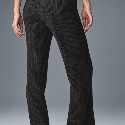 alo Women's Cashmere High-Waist Plush Waffle Pant - Dark Heather Grey