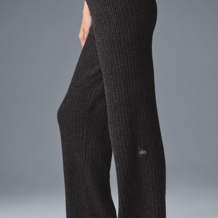 alo Women's Cashmere High-Waist Plush Waffle Pant - Dark Heather Grey