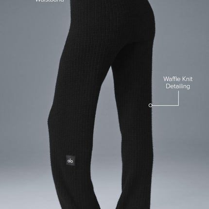alo Women's Cashmere High-Waist Plush Waffle Pant - Black