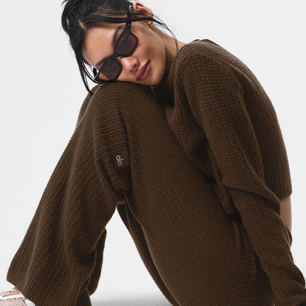 alo Women's Cashmere High-Waist Plush Waffle Pant - Espresso