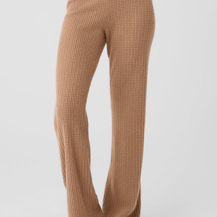 alo Women's Cashmere High-Waist Plush Waffle Pant - Toasted Almond