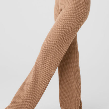alo Women's Cashmere High-Waist Plush Waffle Pant - Toasted Almond