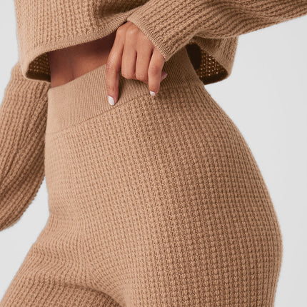 alo Women's Cashmere High-Waist Plush Waffle Pant - Toasted Almond