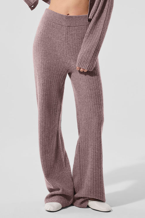 alo Women's Cashmere High-Waist Plush Waffle Pant - Mushroom Heather
