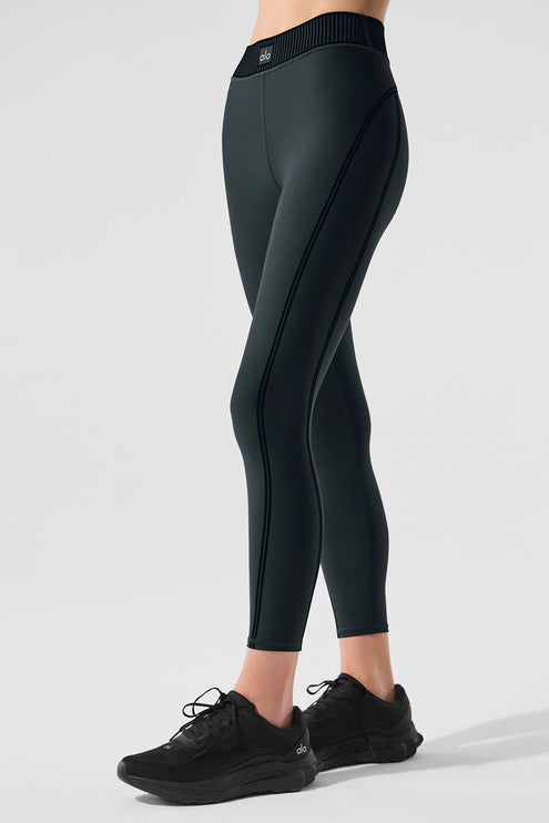 alo Women's Airlift High-Waist 7/8 Line Up Legging - Charcoal Green