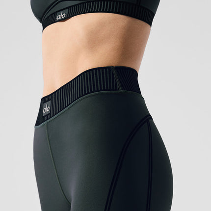 alo Women's Airlift High-Waist 7/8 Line Up Legging - Charcoal Green