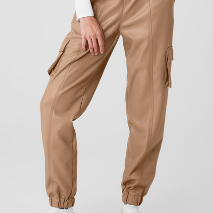 alo Women's Faux Leather Power Hour Jogger - Toasted Almond