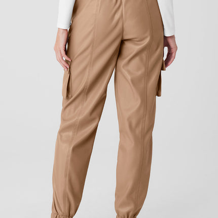 alo Women's Faux Leather Power Hour Jogger - Toasted Almond