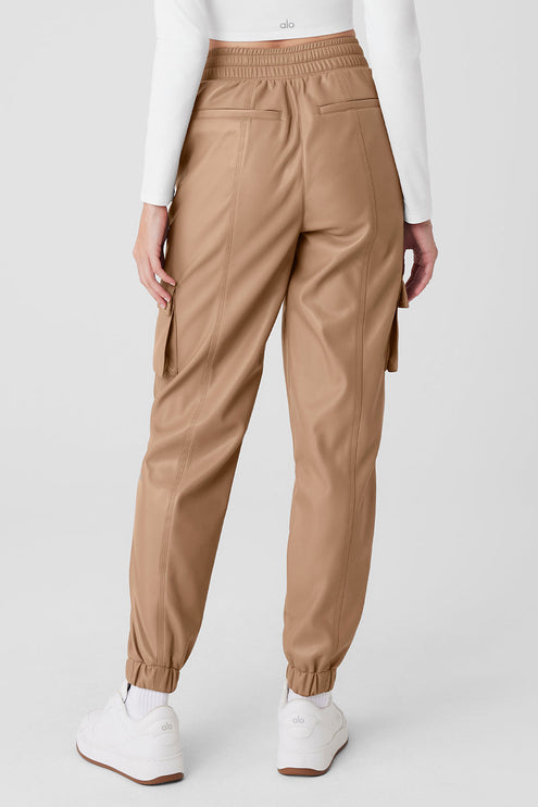 alo Women's Faux Leather Power Hour Jogger - Toasted Almond