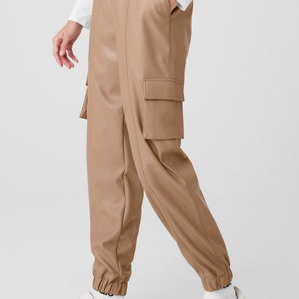 alo Women's Faux Leather Power Hour Jogger - Toasted Almond