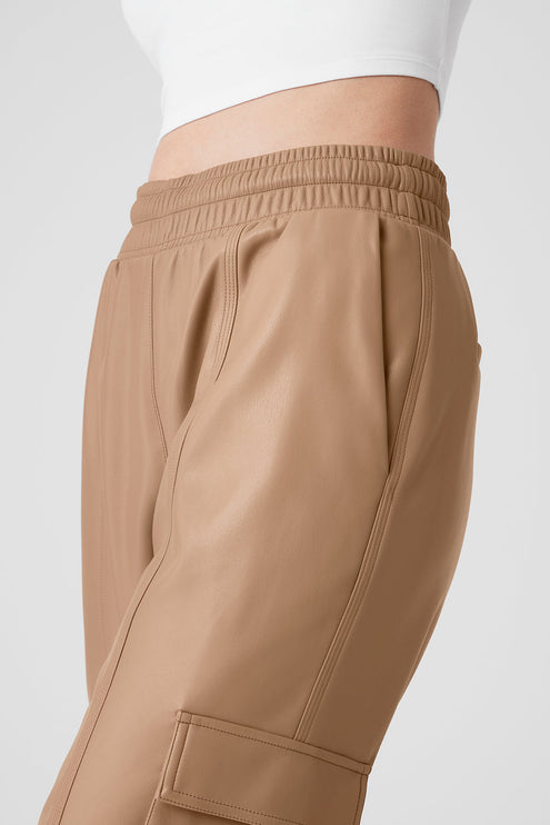 alo Women's Faux Leather Power Hour Jogger - Toasted Almond
