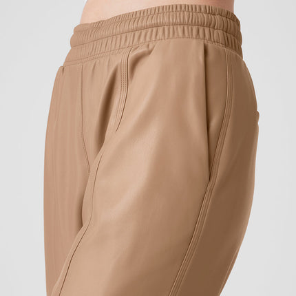 alo Women's Faux Leather Power Hour Jogger - Toasted Almond